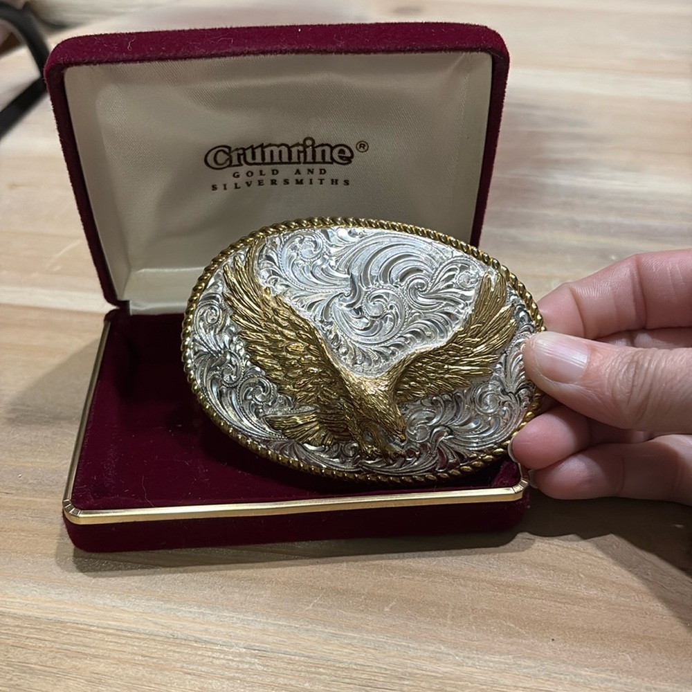 Elegant Silver and Gold Eagle Belt Buckle by Crumrine